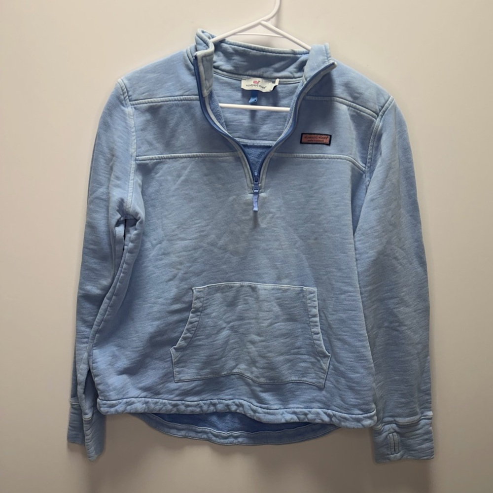 EUC Vineyard Vines Heather Blue 1/4 Zip Long Sleeve Pullover Size M 100% Cotton - Picture 2 of 7
